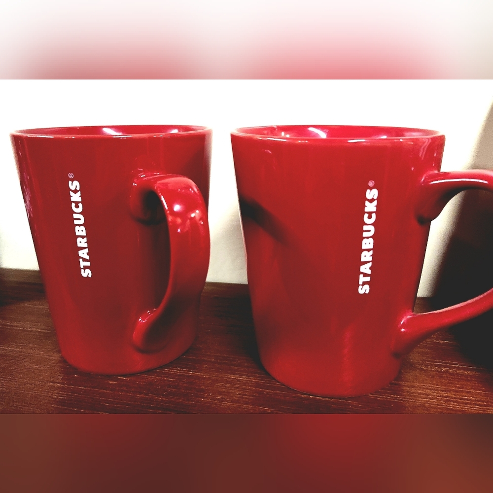 STARBUCKS 2017 SET 2 RED Ceramic 13 oz Coffee Tea Cocoa Hot Bev Mugs COLLECTOR